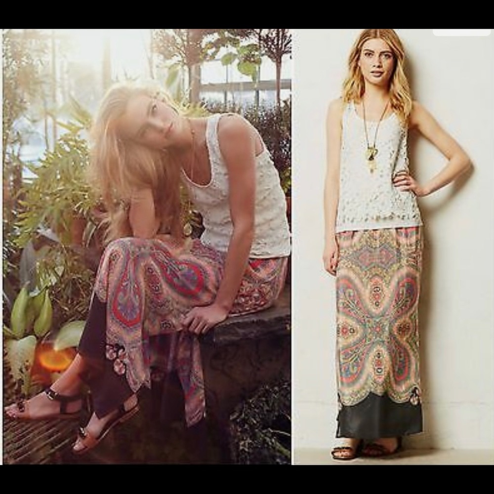 Anthropologie Vanessa Virgina Silk Maxi Skirt Size Large